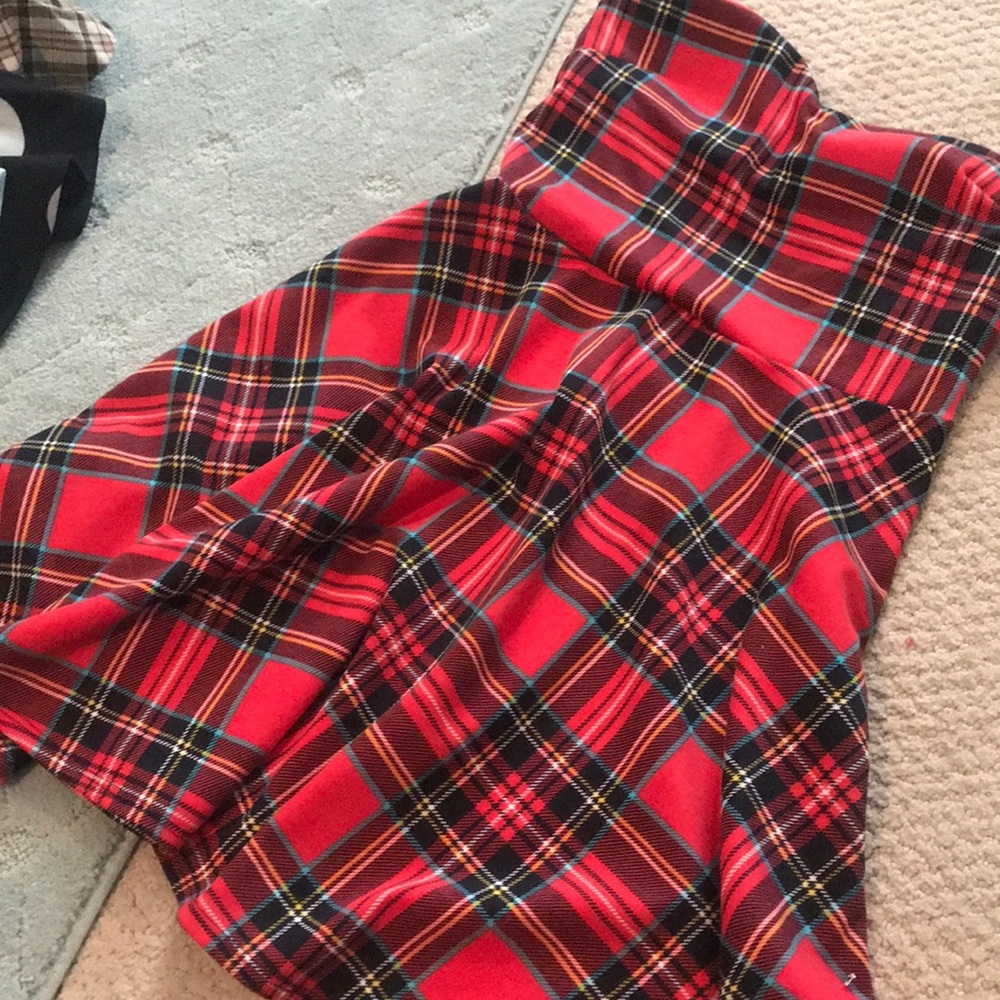 Christmas red plaid strapless dress